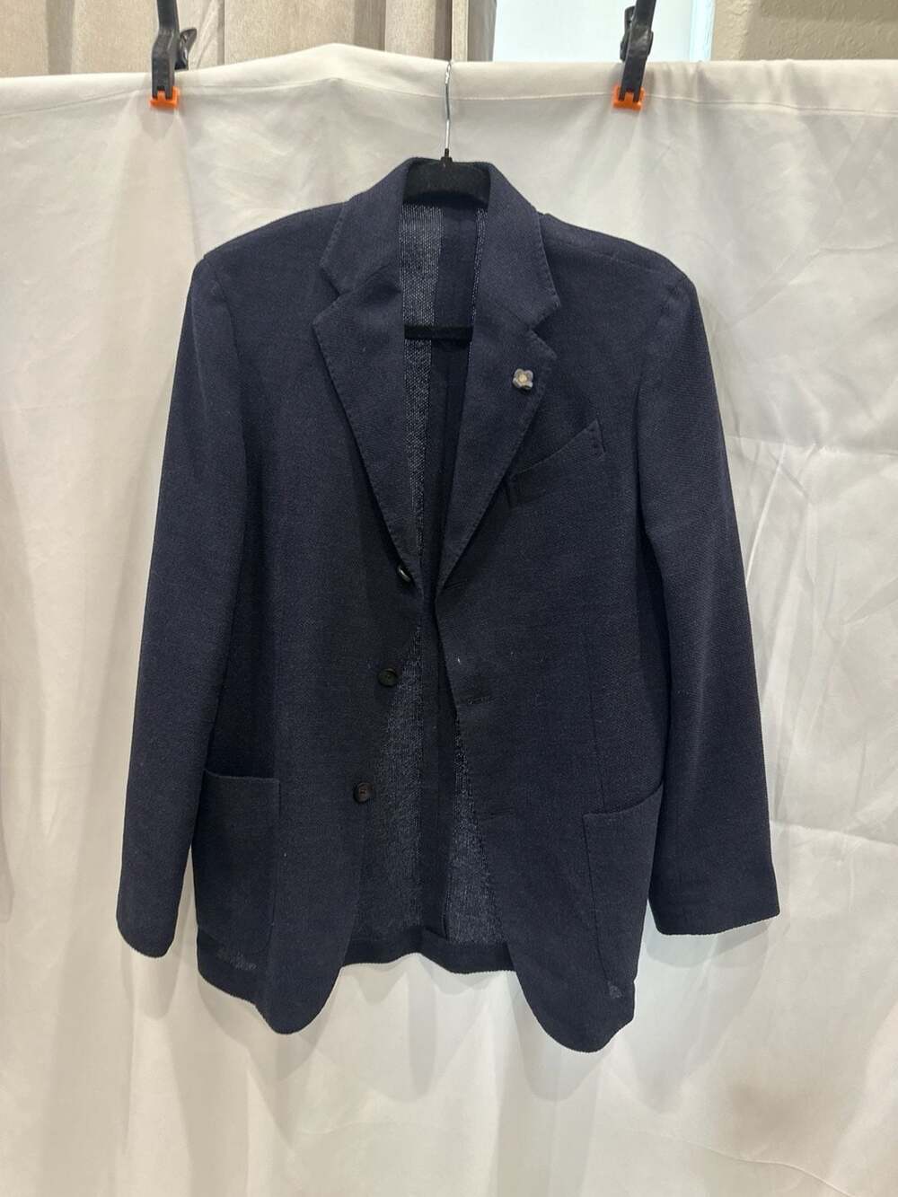 Lardini Men's Easy Knit Wool-Silk-Nylon Navy Blue Slim Fit Blazer Size 46 7REG